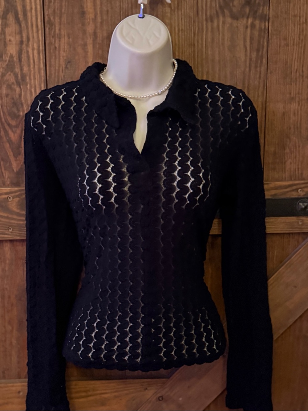 Dolce & Gabbana Black Sheer Openwork Long-Sleeve Polo Top